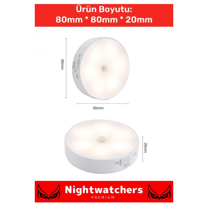 Premium Üretim Mıknatıslı 3 Mod Pratik Hareket Sensörlü 8 Ledli Usb Şarjlı Beyaz Işık Gece Lambası