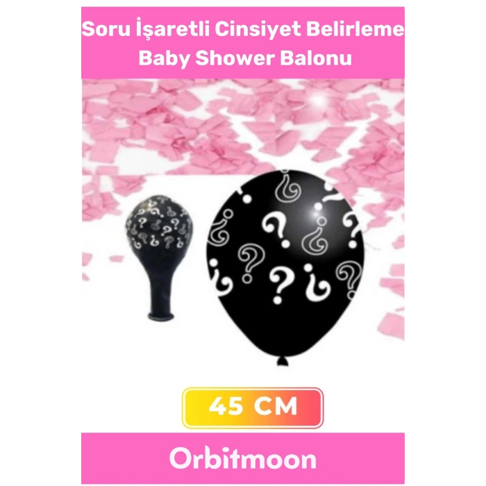 Premium Ürün Cinsiyet Belirleme Partisi Siyah Büyük Soru İşaretli 45cm Kız Bebek Baby Shower Balonu