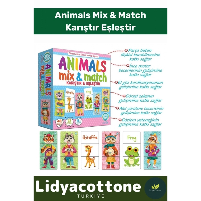 Premium Zeka Geliştirici Çocuk El Göz Koordinasyonu Animals Mix & Match Karıştır Eşleştir Eğlen