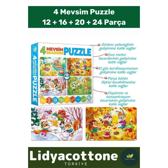 Premium Zeka Geliştirici Eğitici Öğretirken Eğlendiren Çocuk 12 +16 + 20 + 24 Parça Puzzle: 4 Mevsim