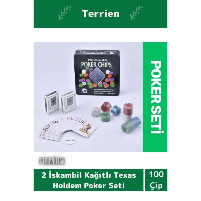 Profesyonel Blackjack 100 Poker Çipli 2 İskambil Kağıtlı Texas Holdem Casino Metal Poker Oyunu Seti