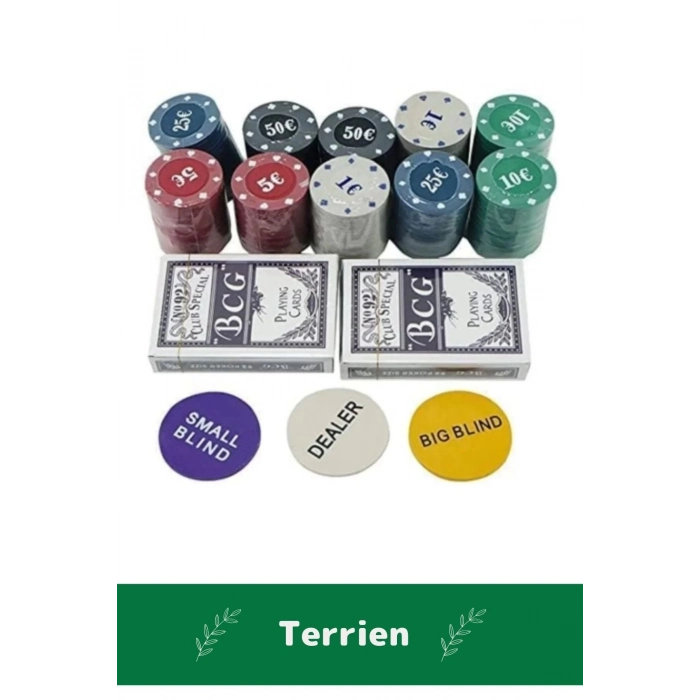 Profesyonel Blackjack 100 Poker Çipli 2 İskambil Kağıtlı Texas Holdem Casino Metal Poker Oyunu Seti