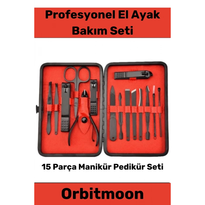 Profesyonel Paslanmaz Çelik El Yüz Ayak Bakımı Keskin Özel Seri Manikür Pedikür Seti 15 Parça