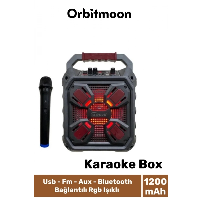 Profesyonel Yüksek Ses Aux Usb Hafıza Kart Girişli Kablosuz Hoparlör Mikrofon Siyah Karaoke Box
