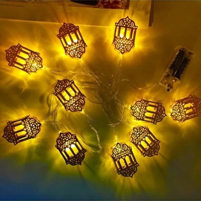 #RamazanAyı Ramazan Atmosferi Gold Metal Dekoratif 2 Metre Işık Zinciri Ramazan Kandili LED Lamba