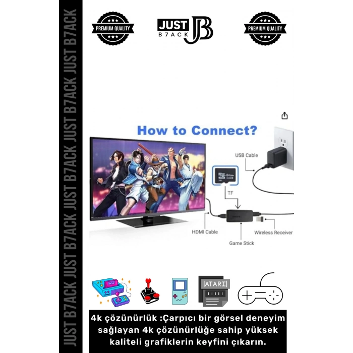 #RetroAtari 20000 Oyunlu 4K Çözünürlük 2.4g Uyumlu Kablosuz Çift Kollu Game Stick Atari Oyun Konsolu