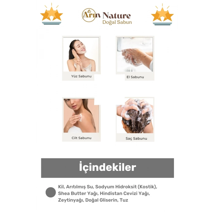 #sabun %100 Doğal Güzel Kokulu El Yüz Saç Cilt Vücut Orijinal Bitkisel Kil Sabunu 120g - 8 Adet