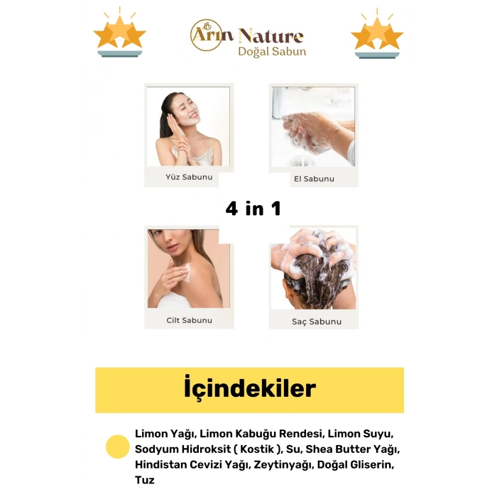 #sabun %100 Doğal Güzel Kokulu El Yüz Saç Cilt Vücut Orijinal Bitkisel Limon Sabunu 120g - 3 Adet