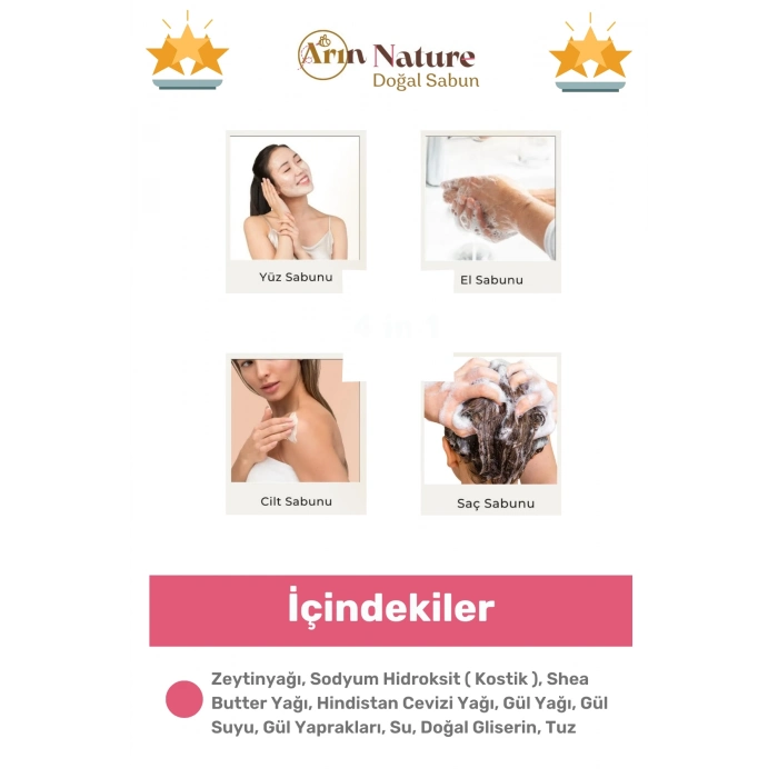 #sabun %100 Doğal Güzel Kokulu El Yüz Saç Cilt Vücut Orijinal Gül Sabunu 120g - 5 Adet