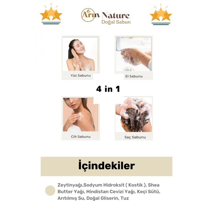 #sabun %100 Doğal Güzel Kokulu El Yüz Saç Cilt Vücut Orijinal Keçi Sütlü Sabunu 120g - 4 Adet