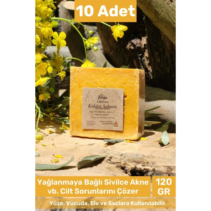 #sabun %100 Doğal Güzel Kokulu El Yüz Saç Cilt Vücut Orijinal Kükürt Sabunu 120g - 10 Adet