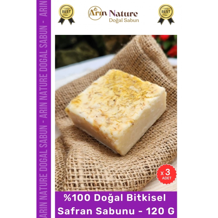 #safran %100 Doğal Güzel Kokulu El Yüz Saç Vücut Orijinal Bitkisel Safran Sabunu 120g - 3 Adet