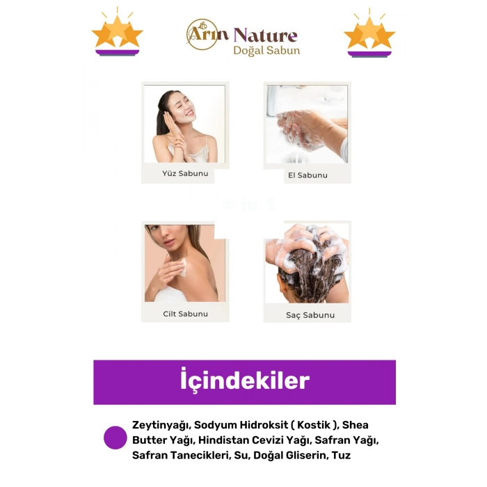 #safran %100 Doğal Güzel Kokulu El Yüz Saç Vücut Orijinal Bitkisel Safran Sabunu 120g - 7 Adet