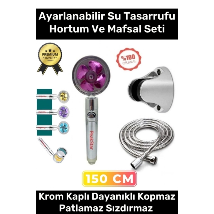 Sağlam Kopmaz Paslanmaz Turbo Duş Başlığı Basınçlı Ayarlanabilir Su Tasarrufu Hortum Mafsal Seti