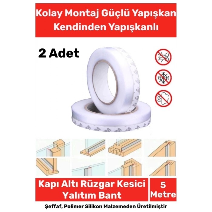 Ses Böcek Toz Önleyici Rüzgar Kesici Kapı Pencere Isı Izolasyon Yalıtım Şeffaf Şerit Bant 5mt 2 Adet
