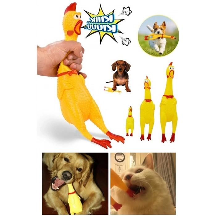 Özel Üretim İnteraktif Dayanıklı Eğlenceli Isırma Sağlam Ses Çıkaran Tavuk Kedi Köpek Oyuncağı 38 cm
