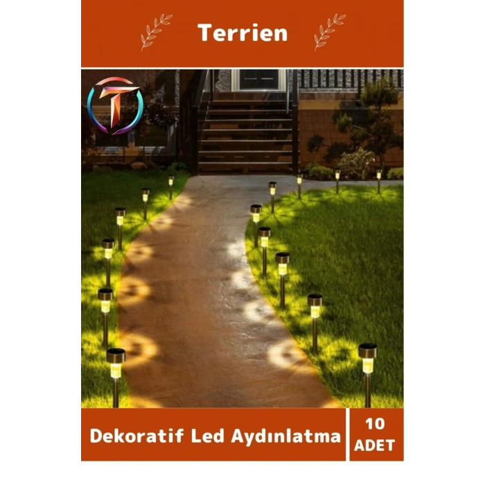 Smart Seri 10 Adet Solar Metal Bahçe Kazık Lamba Seti Sensörlü Dekoratif Kaliteli Malzeme Led Işık
