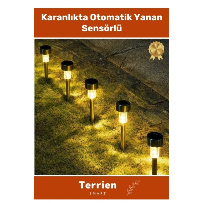 Smart Seri 10 Adet Solar Metal Bahçe Kazık Lamba Seti Sensörlü Dekoratif Kaliteli Malzeme Led Işık
