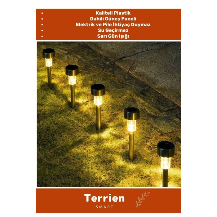 Smart Seri 10 Adet Solar Metal Bahçe Kazık Lamba Seti Sensörlü Dekoratif Kaliteli Malzeme Led Işık