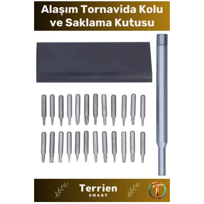 Smart Seri Çelik Tornavida Seti 24 Parça İthal Anti-Pas Alüminyum Alaşım Saklama Kutulu Oluklu