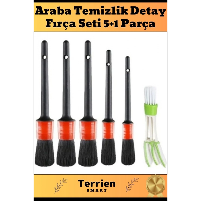 Smart Seri Özel Üretim Araba Temizlik Detay Fırçası 5+1 Set Uzun Kıllı Farklı Alanlarda Kullanım