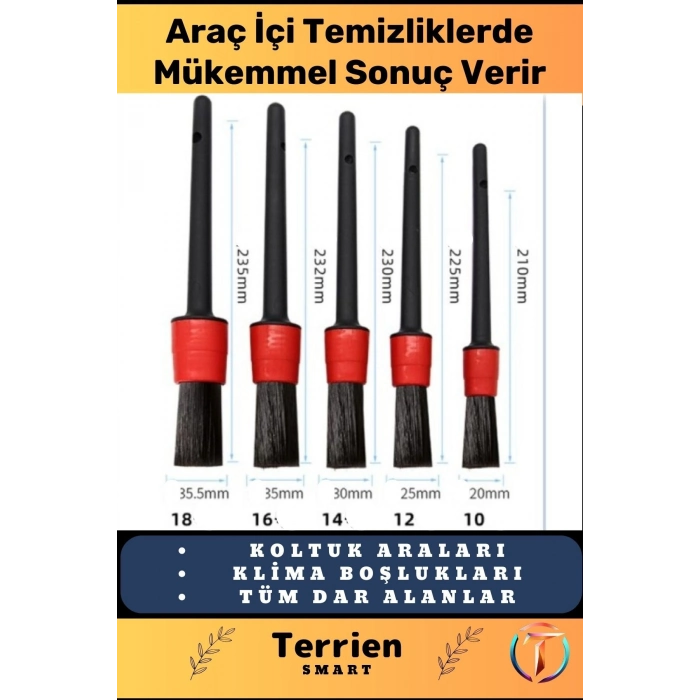 Smart Seri Özel Üretim Araba Temizlik Detay Fırçası 5+1 Set Uzun Kıllı Farklı Alanlarda Kullanım