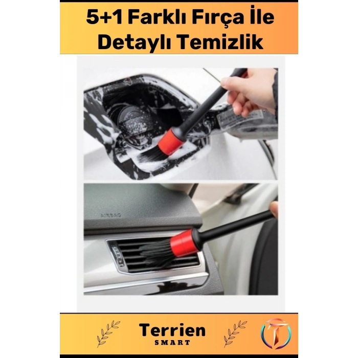 Smart Seri Özel Üretim Araba Temizlik Detay Fırçası 5+1 Set Uzun Kıllı Farklı Alanlarda Kullanım