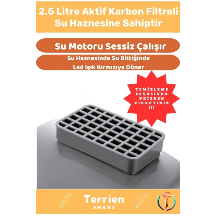 Smart Seri Özel Üretim Yeni Teknoloji Otomatik Uyarılı Ledli Karbon Filtreli Şık Kedi Köpek Su Kabı