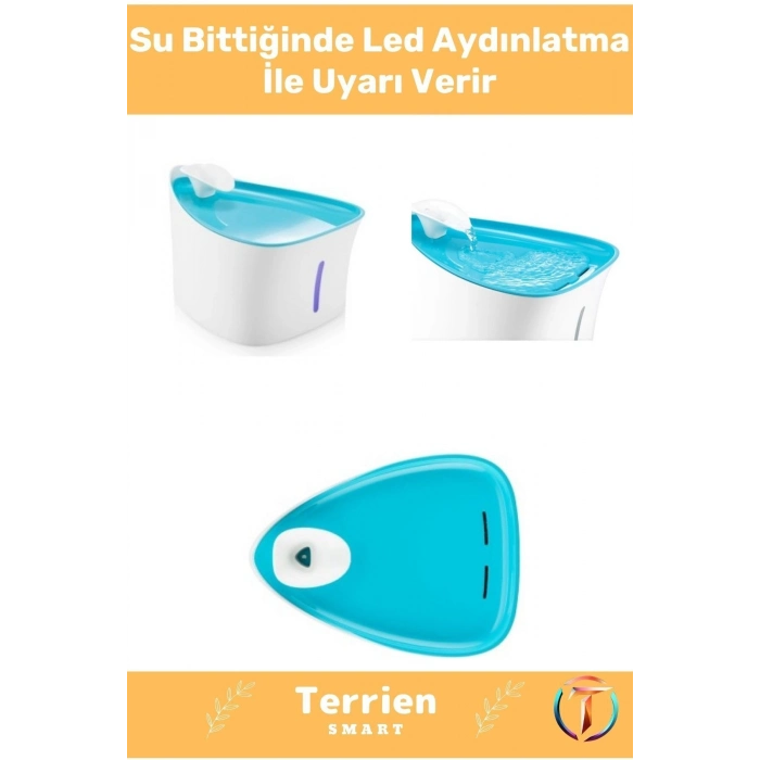 Smart Seri Özel Üretim Yeni Teknoloji Otomatik Uyarılı Ledli Karbon Filtreli Şık Kedi Köpek Su Kabı