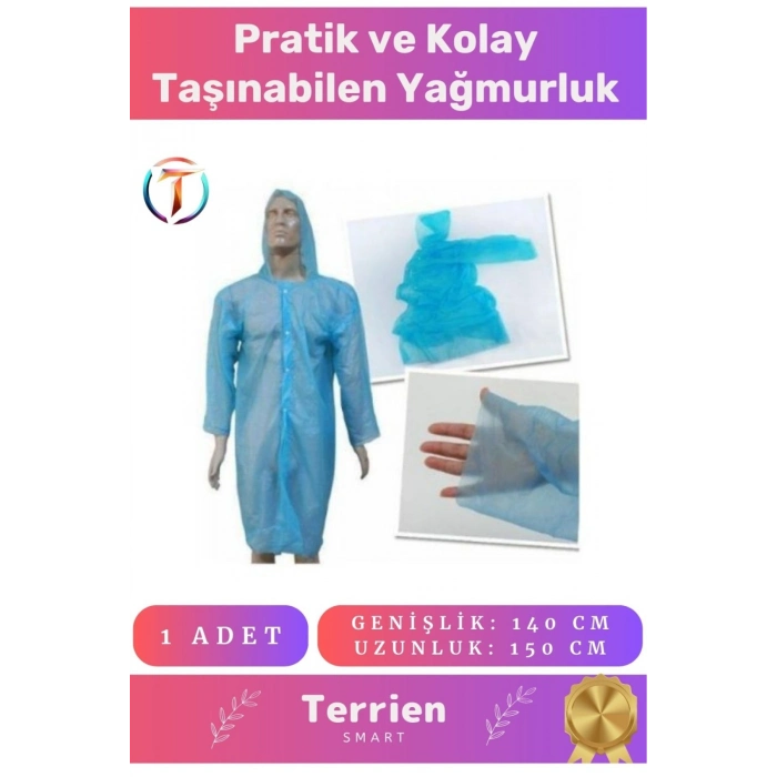 Smart Seri Pratik Tek Kullanımlık Unisex 1 Adet Su Geçirmez Kapüşonlu Çıtçıtlı Standart Yağmurluk
