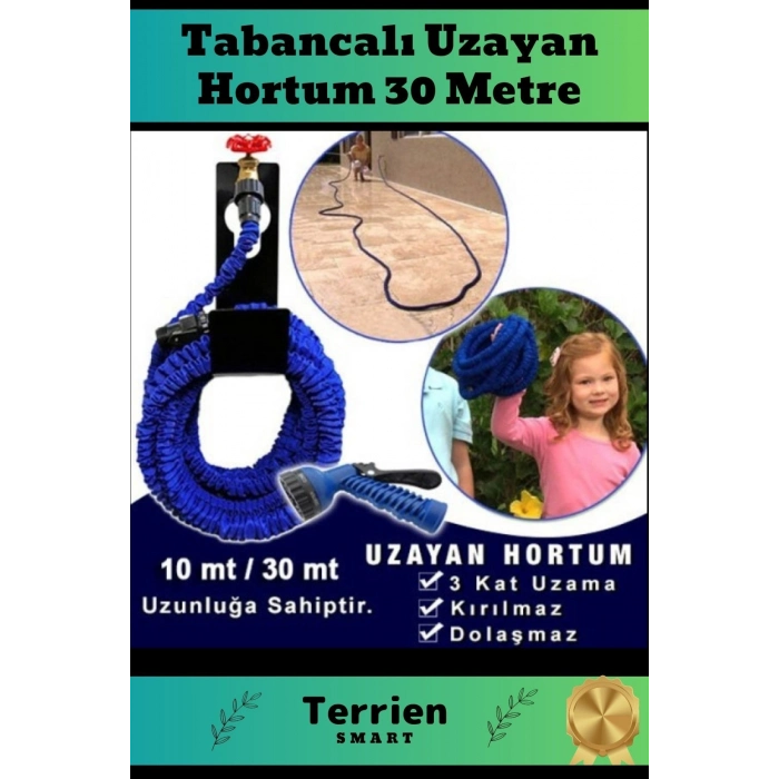 Smart Seri Son Teknoloji Tabancalı Yer Kaplamayan 3 Kat Uzayan Esnek Sağlam Hafif Hortum 30 Metre