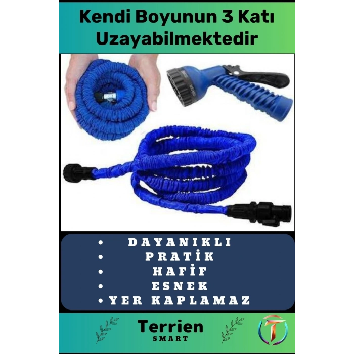 Smart Seri Son Teknoloji Tabancalı Yer Kaplamayan 3 Kat Uzayan Esnek Sağlam Hafif Hortum 30 Metre