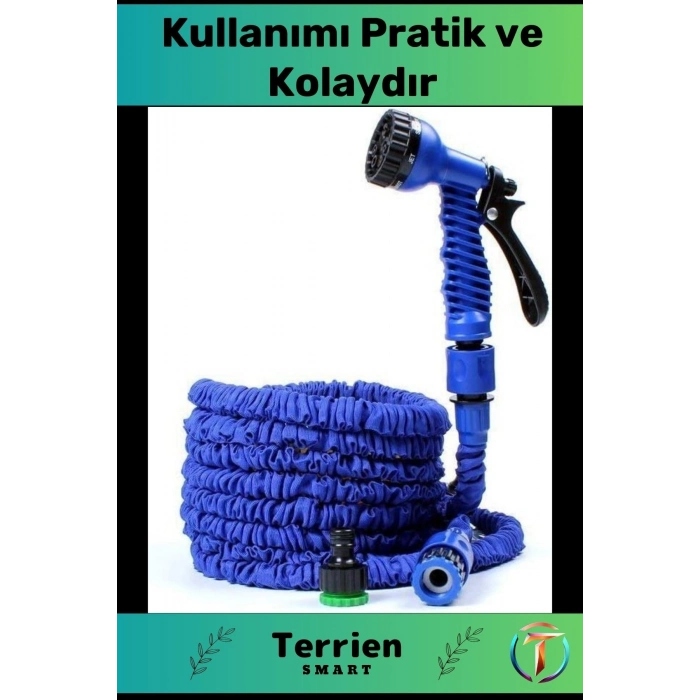 Smart Seri Son Teknoloji Tabancalı Yer Kaplamayan 3 Kat Uzayan Esnek Sağlam Hafif Hortum 30 Metre