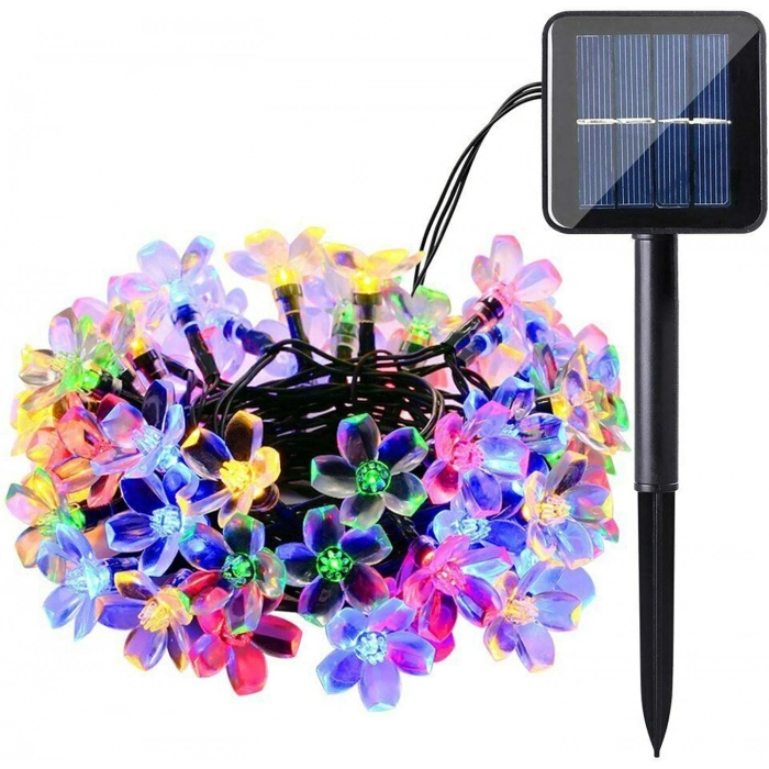 #SOLAR Bahçe Dekoratif Aydınlatma Dış Mekan Güneş Solar 5m 50 Led Papatya RGB 8 Fonksiyonlu