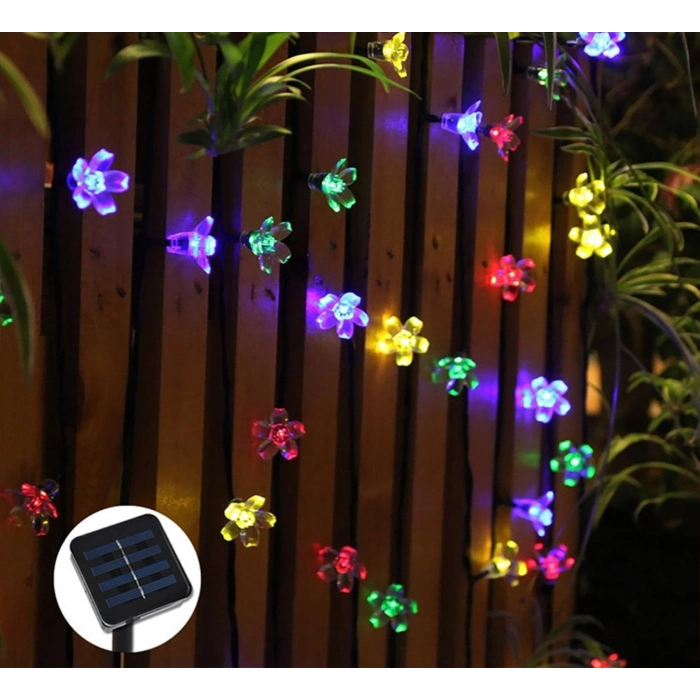 #SOLAR Bahçe Dekoratif Aydınlatma Dış Mekan Güneş Solar 5m 50 Led Papatya RGB 8 Fonksiyonlu
