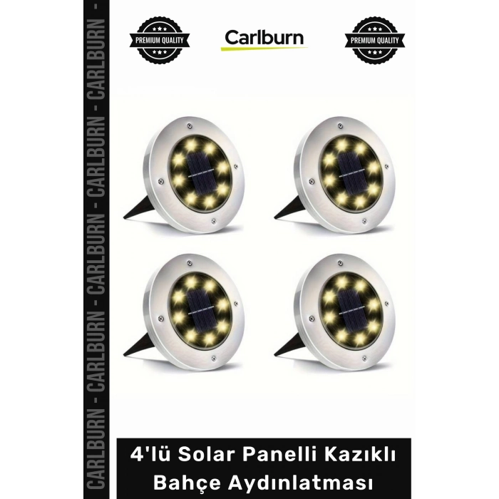 #Solar 8 Ledli Su Geçirmez Metal Dış Yüzey 4lü Solar Panelli Kazıklı Bahçe Aydınlatması