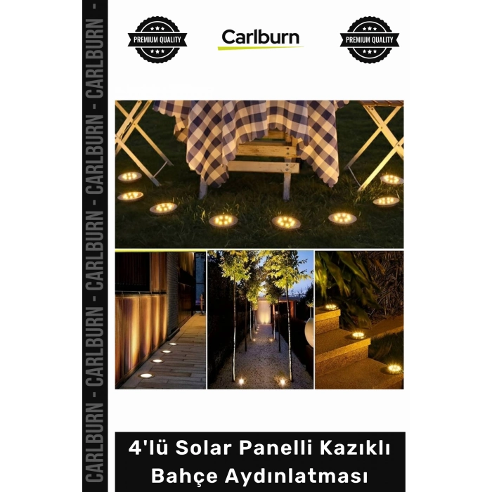 #Solar 8 Ledli Su Geçirmez Metal Dış Yüzey 4lü Solar Panelli Kazıklı Bahçe Aydınlatması