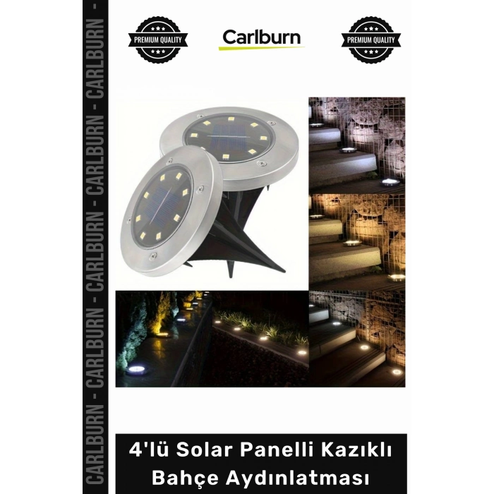 #Solar 8 Ledli Su Geçirmez Metal Dış Yüzey 4lü Solar Panelli Kazıklı Bahçe Aydınlatması