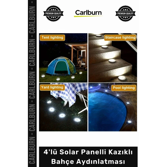 #Solar 8 Ledli Su Geçirmez Metal Dış Yüzey 4lü Solar Panelli Kazıklı Bahçe Aydınlatması