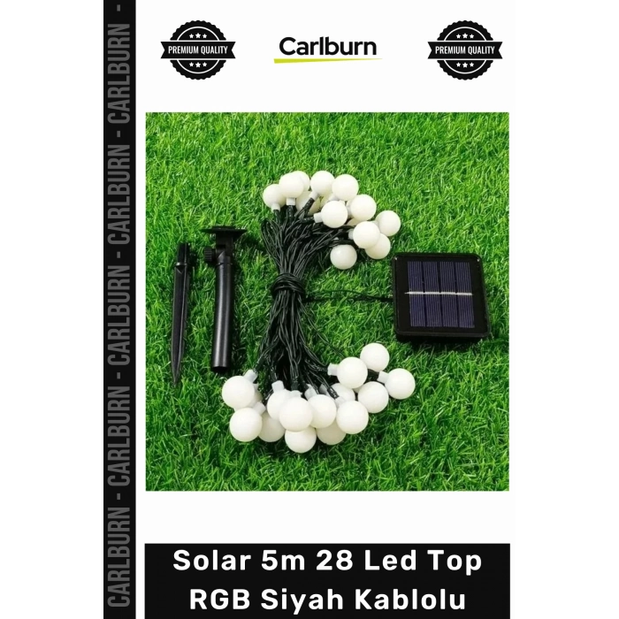 #Solar Bahçe Aydınlatma Güneş Enerjili Dekoratif Dış Mekan Solar 5m 28 Led Top RGB Siyah Kablolu