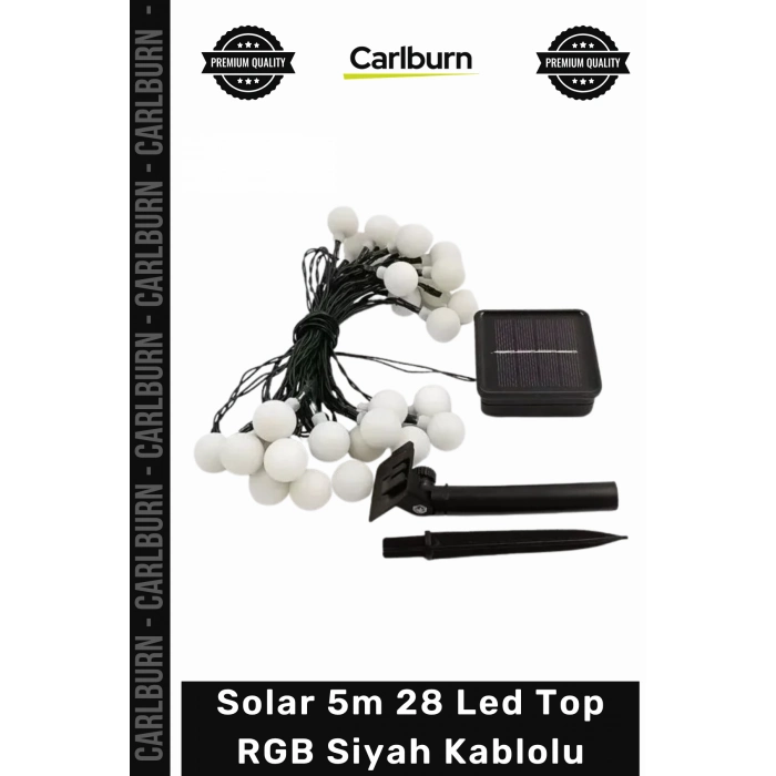 #Solar Bahçe Aydınlatma Güneş Enerjili Dekoratif Dış Mekan Solar 5m 28 Led Top RGB Siyah Kablolu
