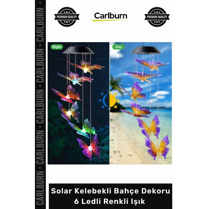 #Solar Dekoratif Peyzaj Aydınlatma Solar Led Işıklı Kelebekli Bahçe Dekoru 6 Ledli Renkli Işık