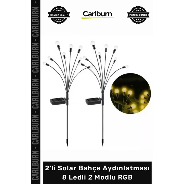 #Solar Dış Mekan Dekoratif Peyzaj Su Geçirmez 2li Solar Bahçe Aydınlatması 8 Ledli 2 Modlu RGB