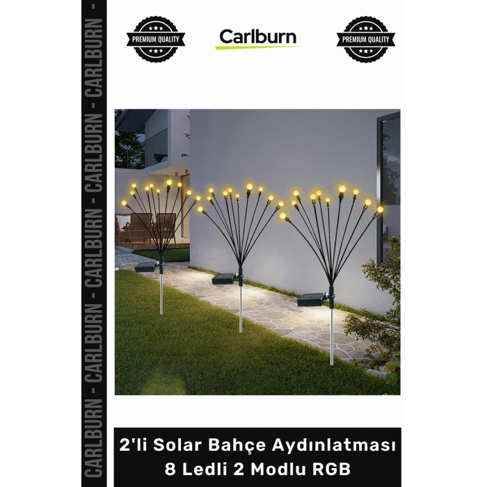 #Solar Dış Mekan Dekoratif Peyzaj Su Geçirmez 2li Solar Bahçe Aydınlatması 8 Ledli 2 Modlu RGB