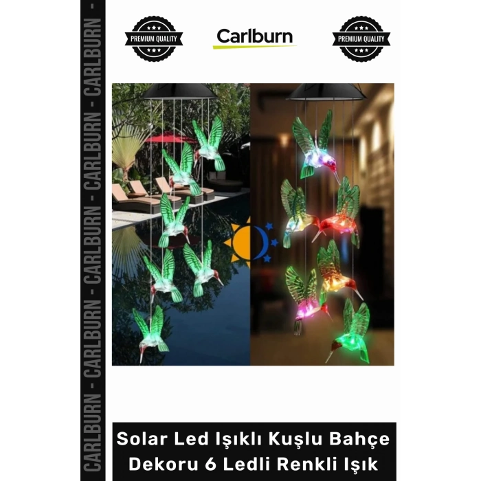 #Solar Güneş Enerjili Suya Dayanıklı Solar Led Işıklı Kuşlu Bahçe Dekoru 6 Ledli Renkli Işık