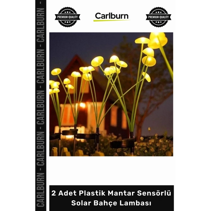 #Solar Şık Dekoratif LED Gün Işığı Peyzaj 2 Adet Plastik Mantar Sensörlü Solar Bahçe Lambası