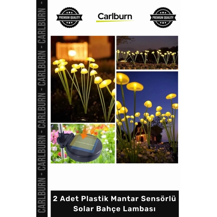 #Solar Şık Dekoratif LED Gün Işığı Peyzaj 2 Adet Plastik Mantar Sensörlü Solar Bahçe Lambası