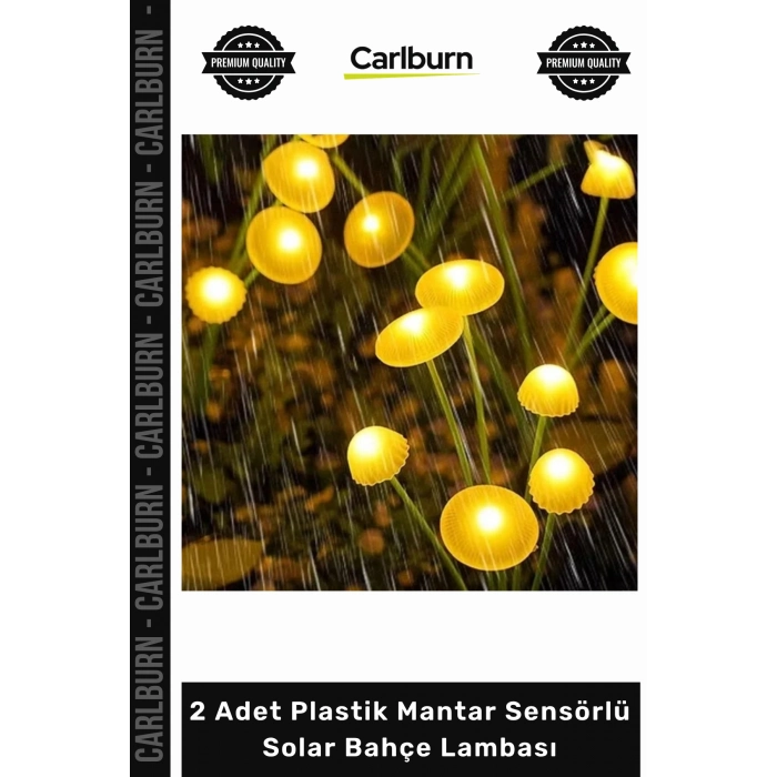 #Solar Şık Dekoratif LED Gün Işığı Peyzaj 2 Adet Plastik Mantar Sensörlü Solar Bahçe Lambası