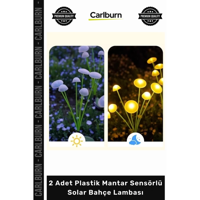 #Solar Şık Dekoratif LED Gün Işığı Peyzaj 2 Adet Plastik Mantar Sensörlü Solar Bahçe Lambası