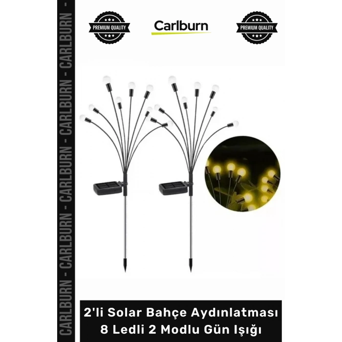 #Solar Su Geçirmez Dekoratif Peyzaj Lambası 2li Solar Bahçe Aydınlatması 8 Ledli 2 Modlu Gün Işığı